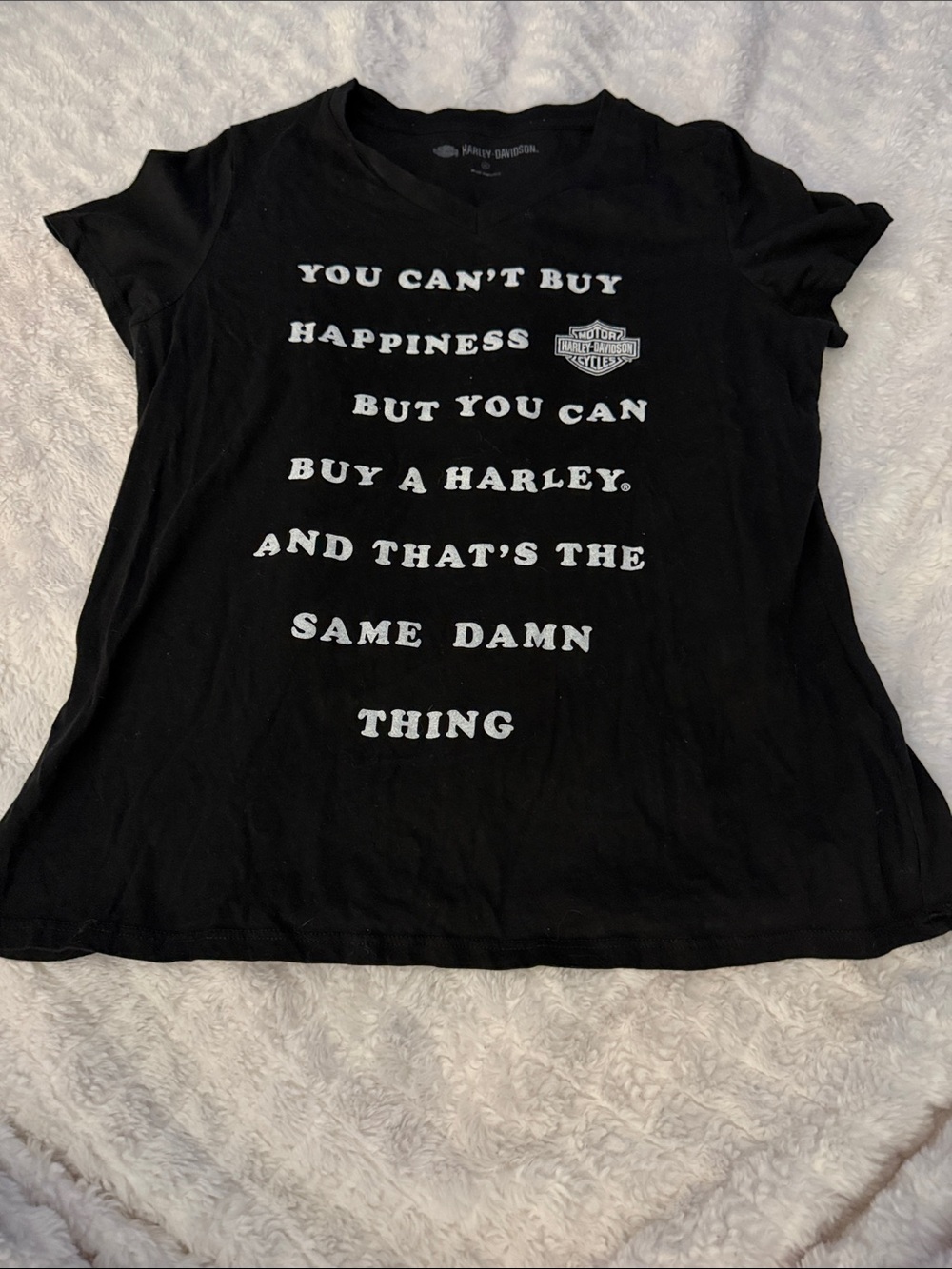 Harley-Davidson Black Tee with White Slogan and Shield Logo